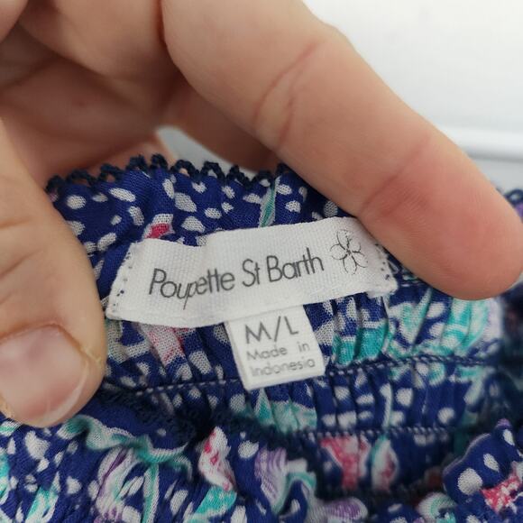 Poupette St Barth Smock Top M/L Off Shoulders Floral Cropped Beach Resortwear - Picture 4 of 8